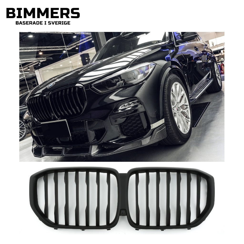 Njurgrill dubbla ribbor BMW X5 G05 Pre LCI 2018-2023, matt svart, bild 1