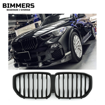 Njurgrill dubbla ribbor BMW X5 G05 Pre LCI 2018-2023, matt svart, bild 1