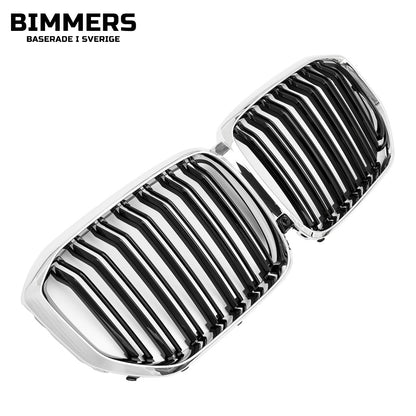 Njurgrill dubbla ribbor BMW X5 G05 Pre LCI 2018-2023, svart med krom, bild 1