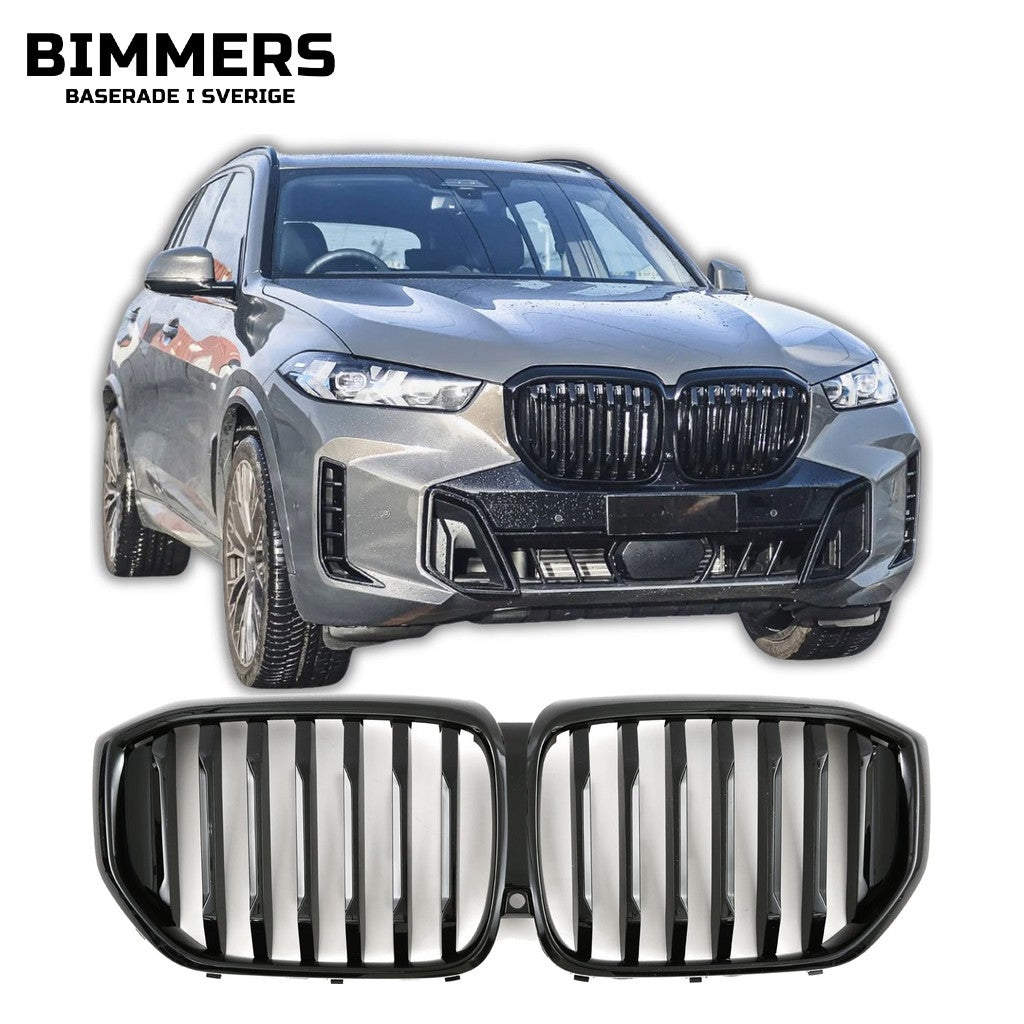 Njurgrill dubbla ribbor BMW X5 G05 LCI från 2023, blank svart, bild 1