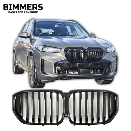 Njurgrill dubbla ribbor BMW X5 G05 LCI från 2023, blank svart, bild 1