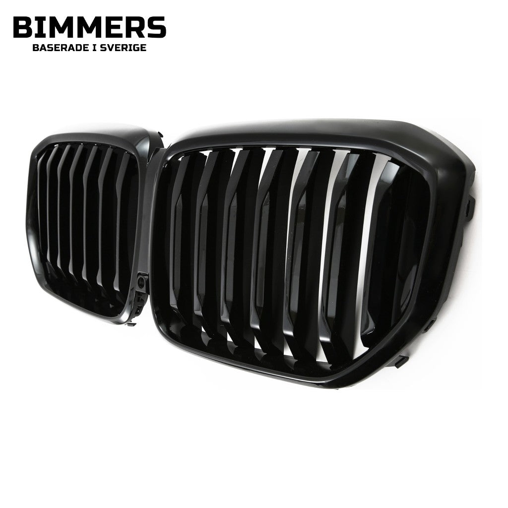 Njurgrill dubbla ribbor BMW X5 G05 LCI från 2023, blank svart, bild 2