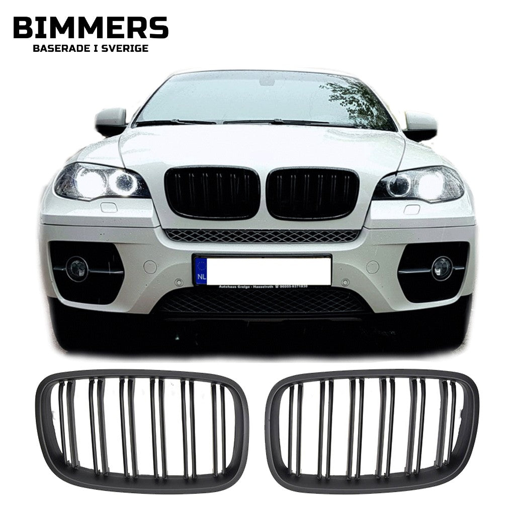 Njurgrill dubbla ribbor BMW X5 X6 E70 E71 2007-2014, matt svart, bild 1