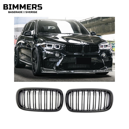 Njurgrill dubbla ribbor BMW X5 X6 F15 F16 från 2014, blank svart, bild 1
