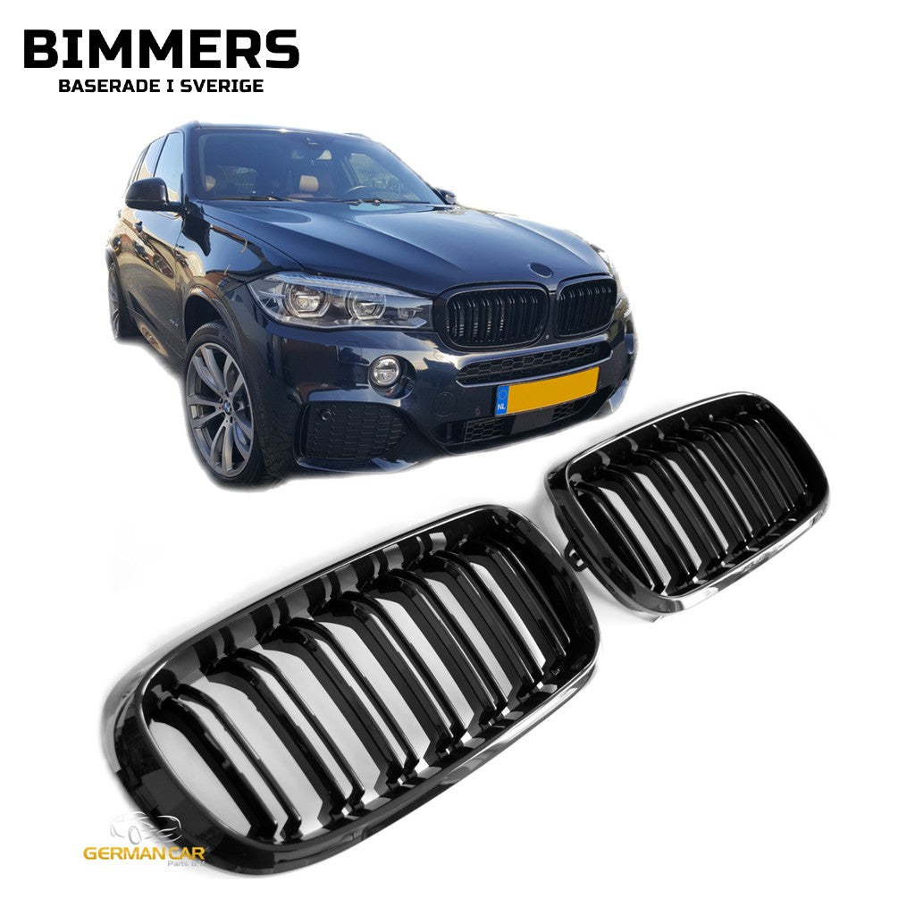 Njurgrill dubbla ribbor BMW X5 X6 F15 F16 från 2014, blank svart, bild 2