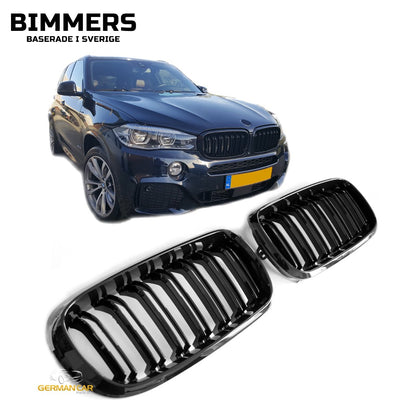 Njurgrill dubbla ribbor BMW X5 X6 F15 F16 från 2014, blank svart, bild 2