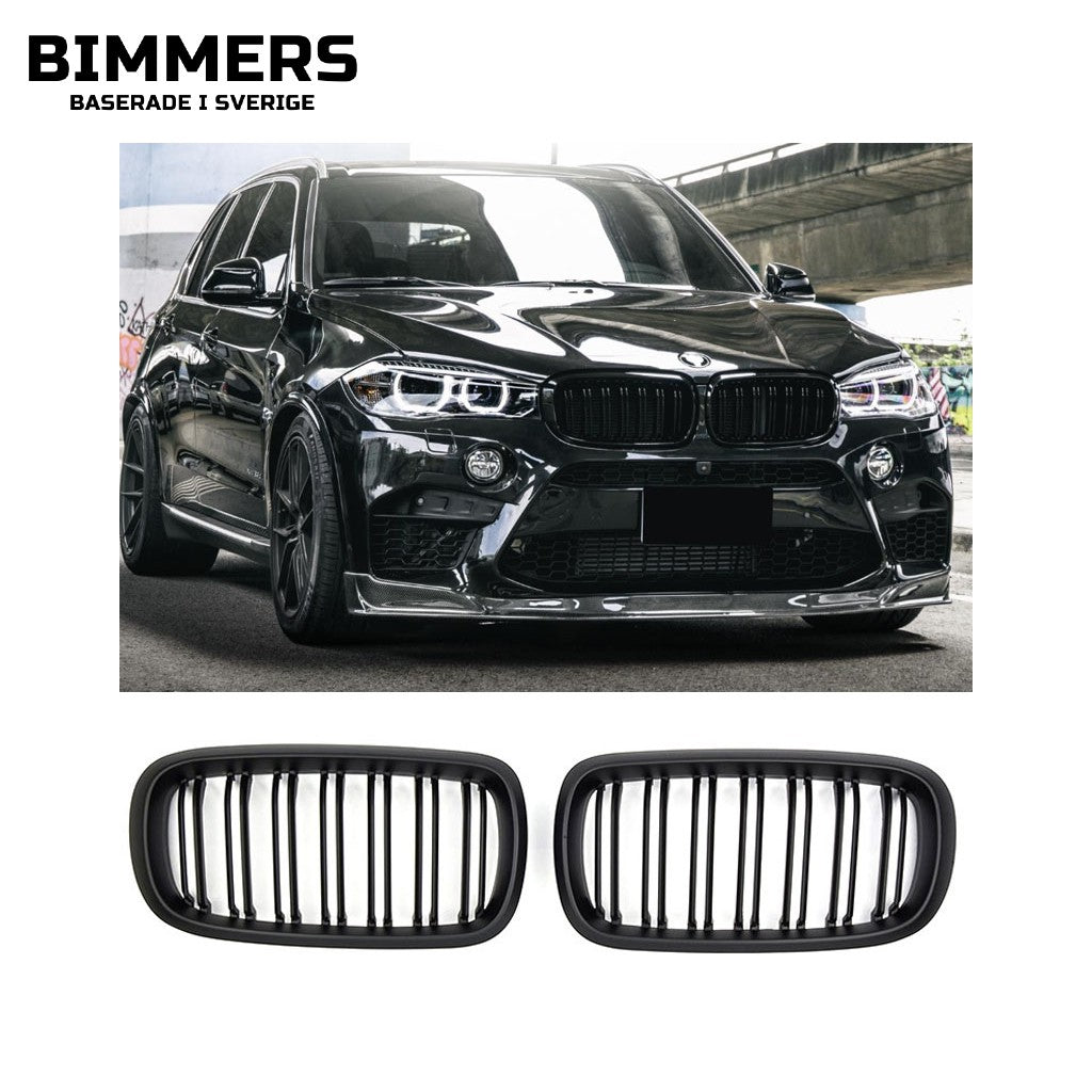 Njurgrill dubbla ribbor BMW X5 X6 F15 F16 från 2014, matt svart, bild 1