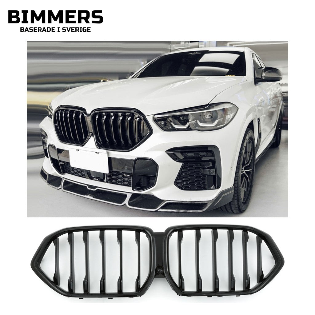 Njurgrill dubbla ribbor BMW X6 G06 från 2018, blank svart, bild 1