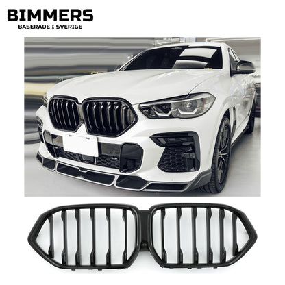 Njurgrill dubbla ribbor BMW X6 G06 från 2018, blank svart, bild 1