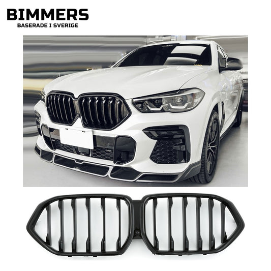 Njurgrill dubbla ribbor BMW X6 G06 från 2018, blank svart, bild 1