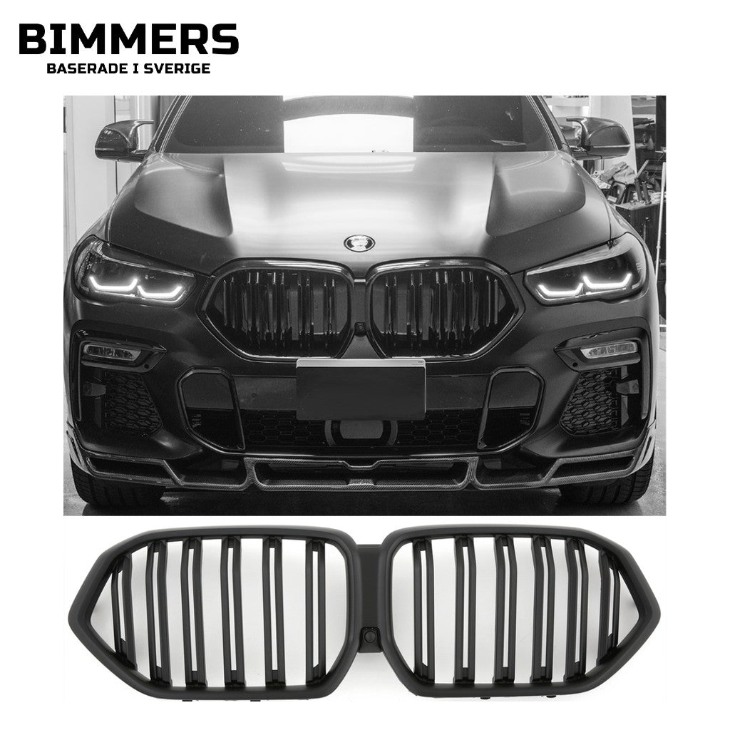Njurgrill dubbla ribbor BMW X6 G06 från 2018, matt svart, bild 1
