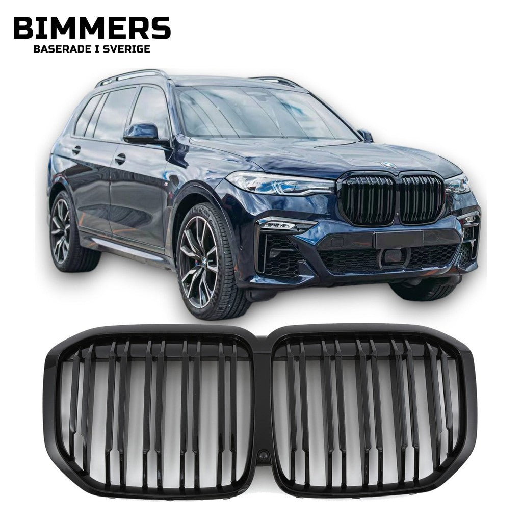 Njurgrill dubbla ribbor BMW X7 G07 Pre LCI 2019-2022, blank svart, bild 1