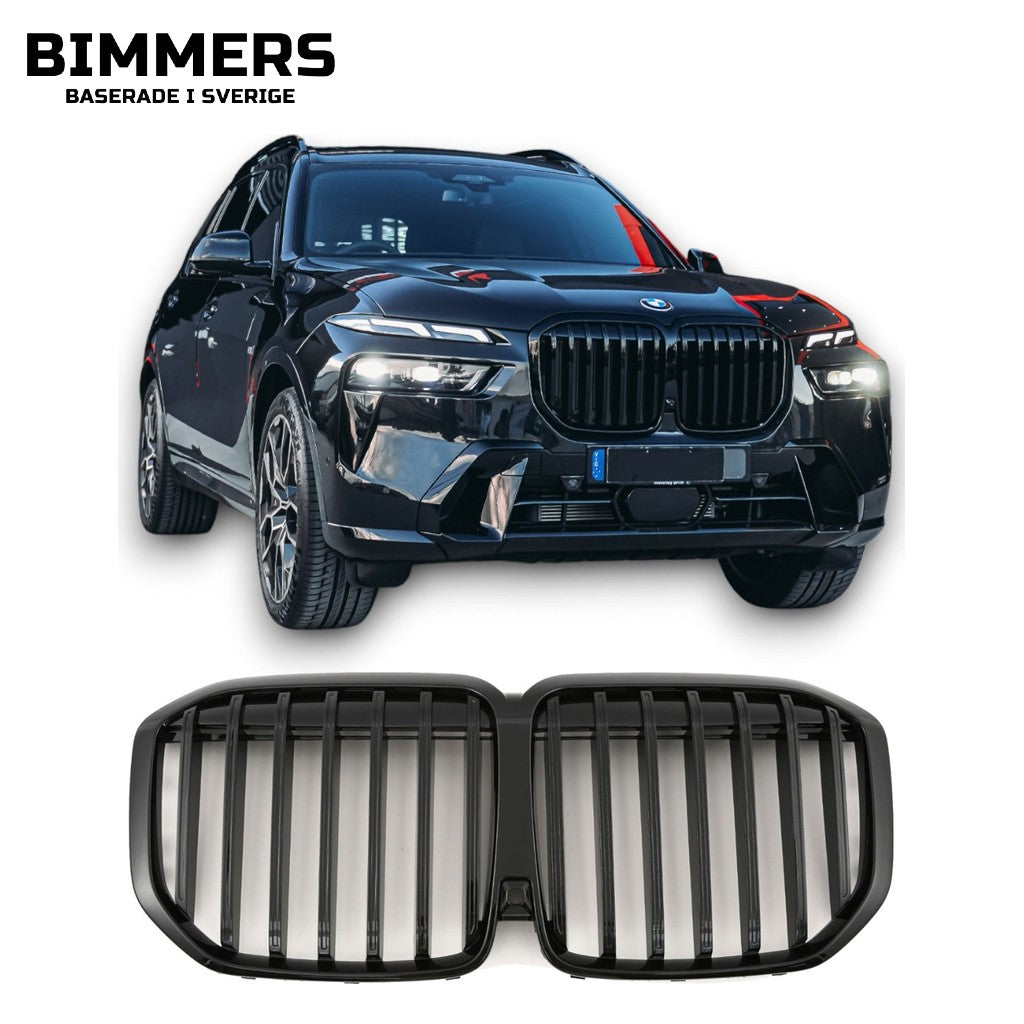 Njurgrill dubbla ribbor BMW X7 G07 LCI från 2022, blank svart, bild 1