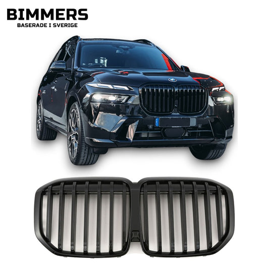 Njurgrill dubbla ribbor BMW X7 G07 LCI från 2022, blank svart, bild 1