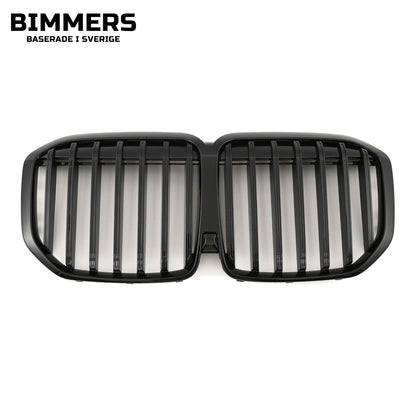 Njurgrill dubbla ribbor BMW X7 G07 LCI från 2022, blank svart, bild 2