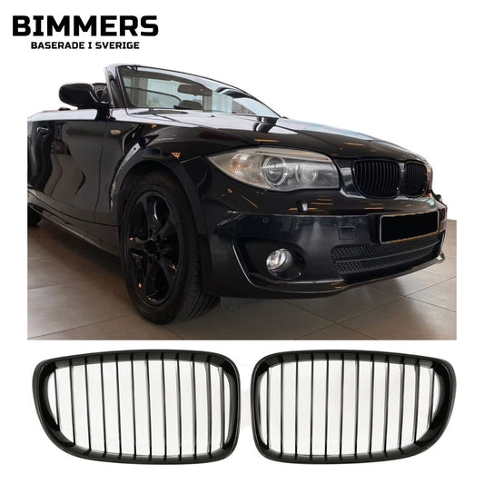 Njurgrill enkla ribbor BMW 1-serie E87 E81 E82 E88 LCI från 2007, blank svart, bild 1
