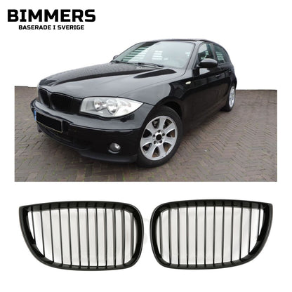 Njurgrill enkla ribbor BMW 1-serie E87 Pre LCI 2004-2007, blank svart, bild 1