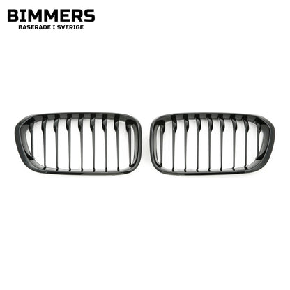 Njurgrill enkla ribbor BMW 1-serie F20 F21 LCI från 2015, blank svart, bild 1