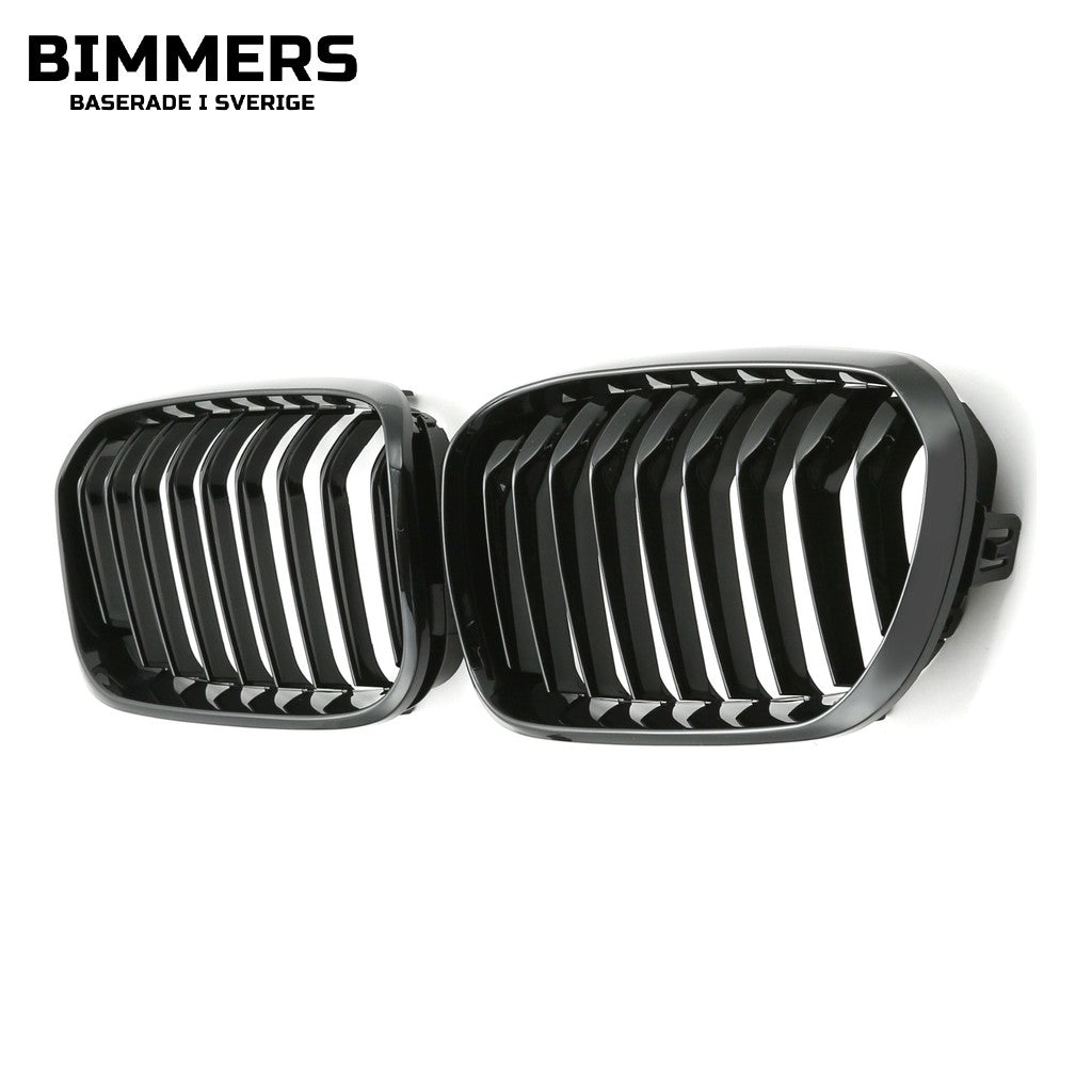 Njurgrill enkla ribbor BMW 1-serie F20 F21 LCI från 2015, blank svart, bild 2