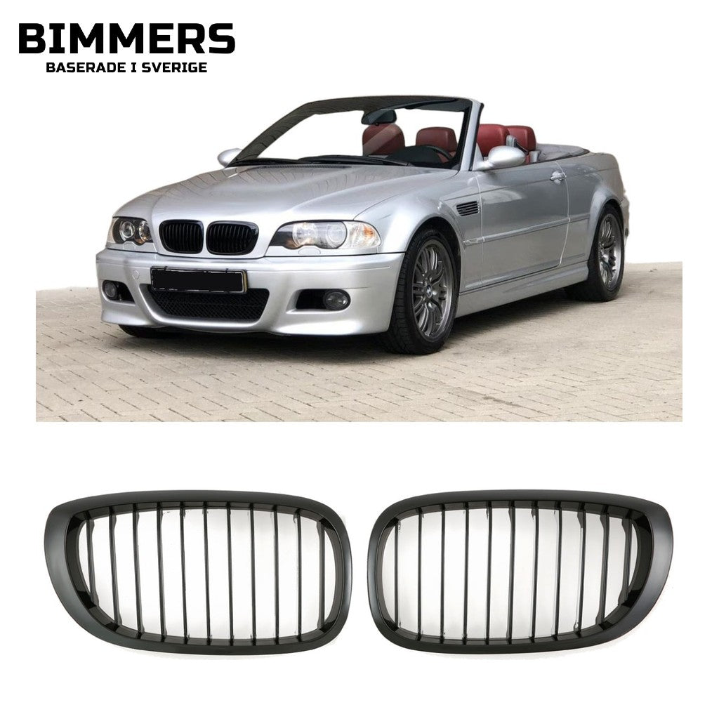 Njurgrill enkla ribbor BMW 3-serie E46 LCI 2003-2007, blank svart, bild 1