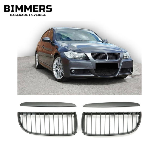 Njurgrill enkla ribbor BMW 3-serie E90 E91 Pre LCI 2005-2008, blank svart, bild 1