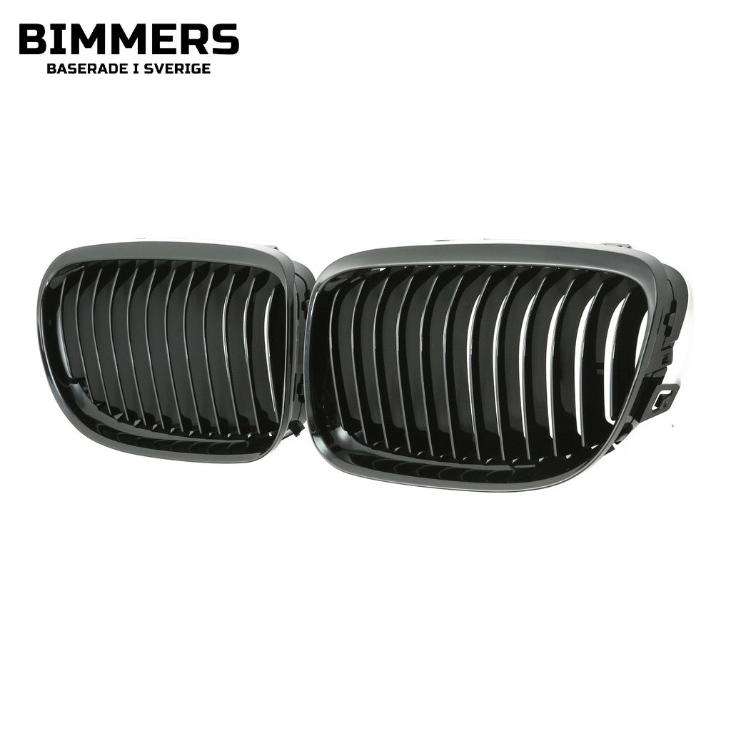 Njurgrill enkla ribbor BMW 3-serie E90 E91 LCI 2008-2012, blank svart, bild 2