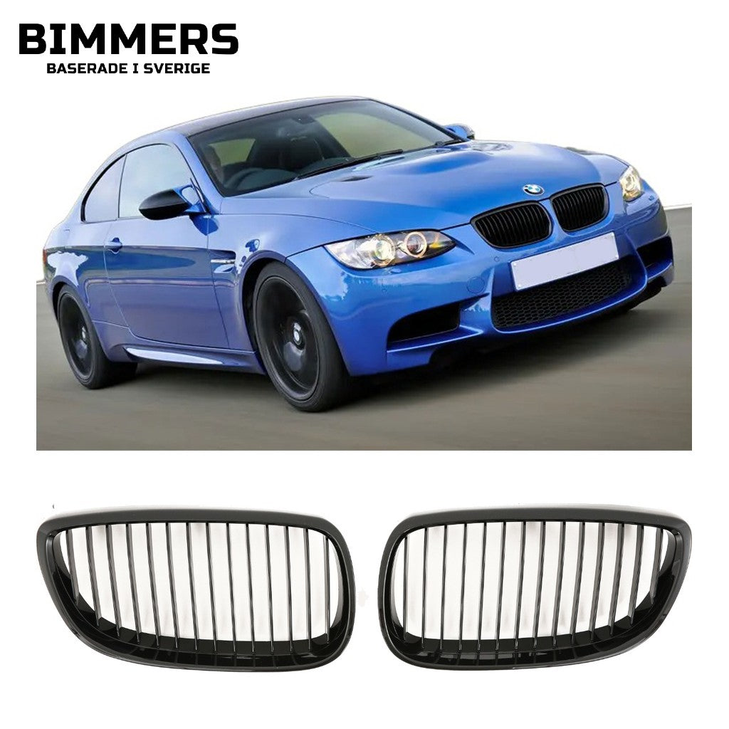 Njurgrill enkla ribbor BMW 3-serie E92 E93 Pre LCI 2006-2013, blank svart, bild 1