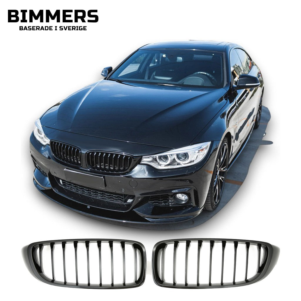 Njurgrill enkla ribbor BMW 4-serie F32 F33 F36 F82 F80 2013-2021, blank svart, bild 1