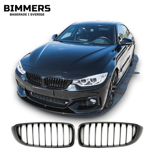 Njurgrill enkla ribbor BMW 4-serie F32 F33 F36 F82 F80 2013-2021, blank svart, bild 1