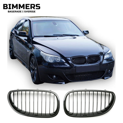 Njurgrill enkla ribbor BMW 5-serie E60 E61 2003-2010, blank svart, bild 1