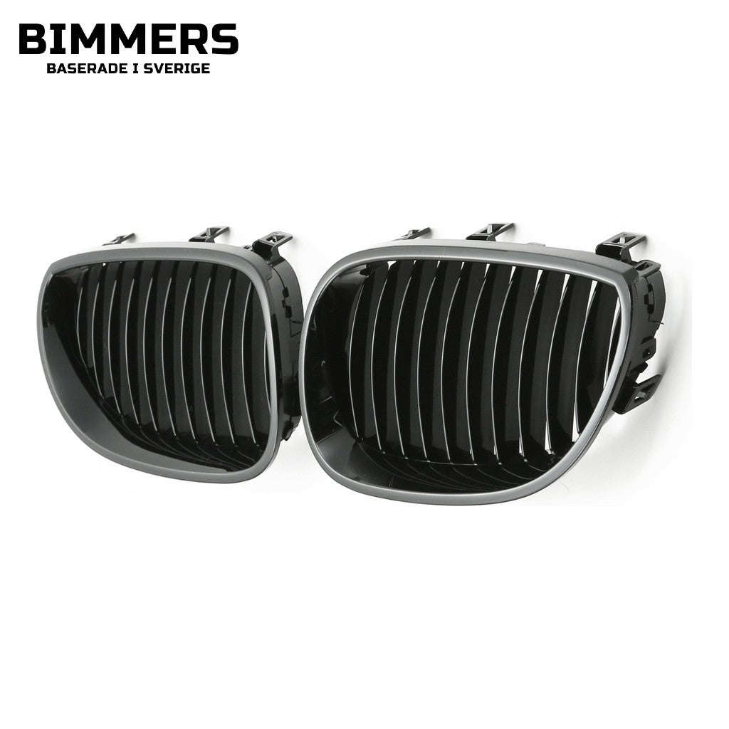 Njurgrill enkla ribbor BMW 5-serie E60 E61 2003-2010, blank svart, bild 2