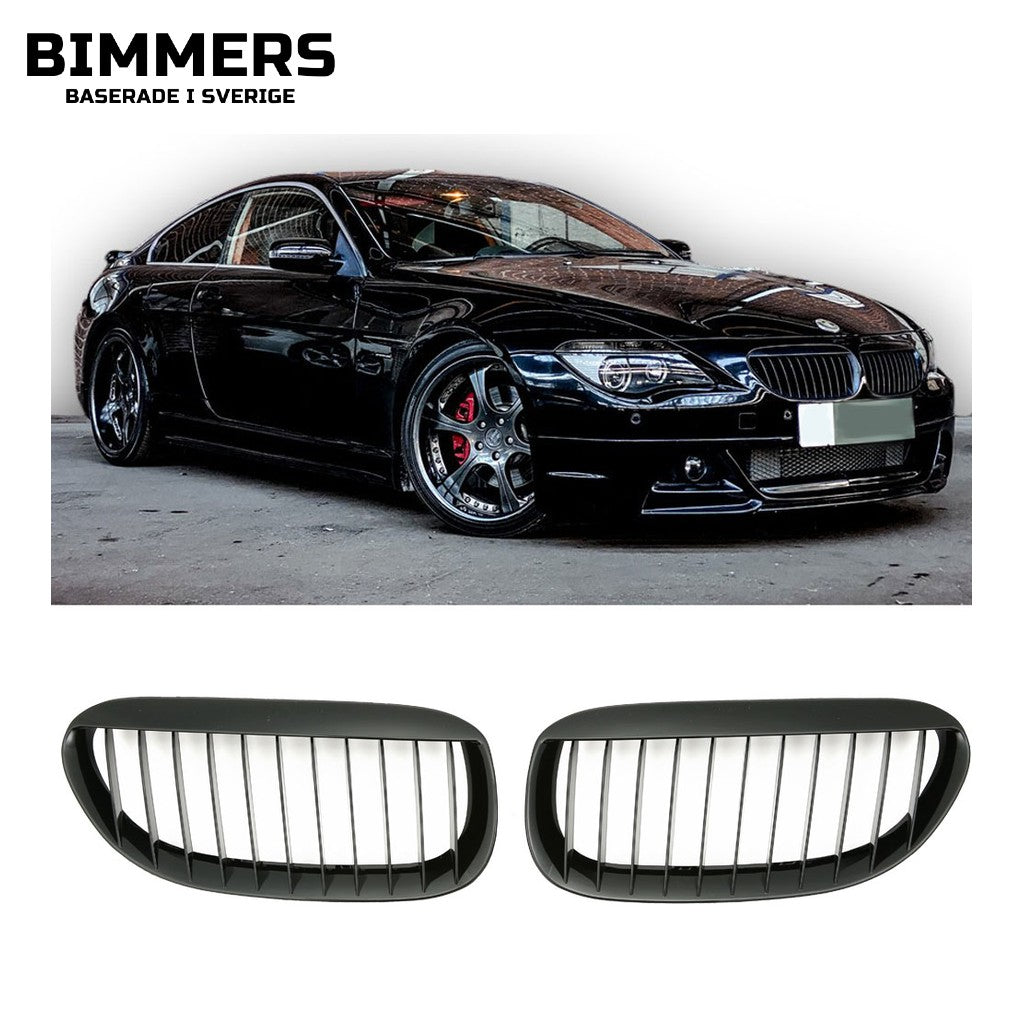 Njurgrill enkla ribbor BMW 6-serie E63 E64, blank svart, bild 1