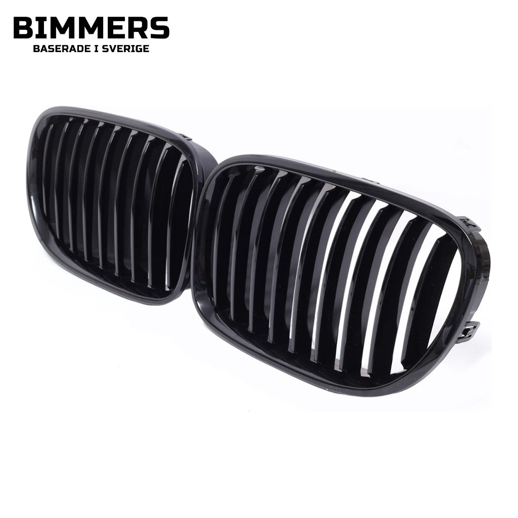 Njurgrill enkla ribbor BMW 7-serie F01 F02 2008-2015, blank svart, bild 3