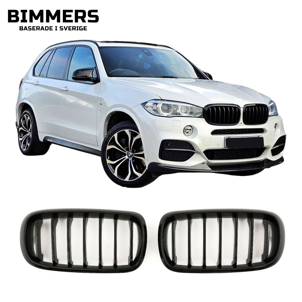 Njurgrill enkla ribbor BMW X5 X6 F15 F16 2013-2018, blank svart, bild 1