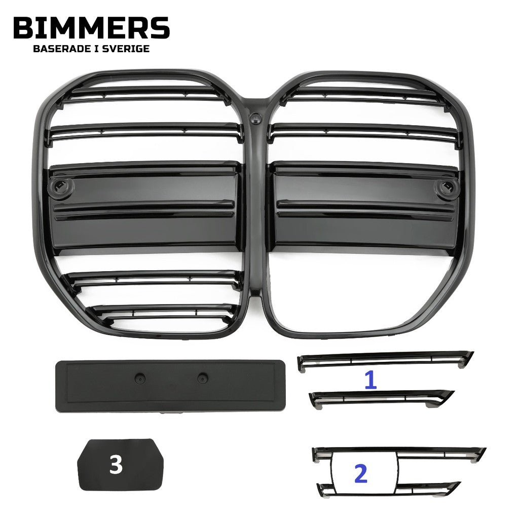 Njurgrill horisontella ribbor BMW 4-serie G22 G23 2020, blank svart, bild 2