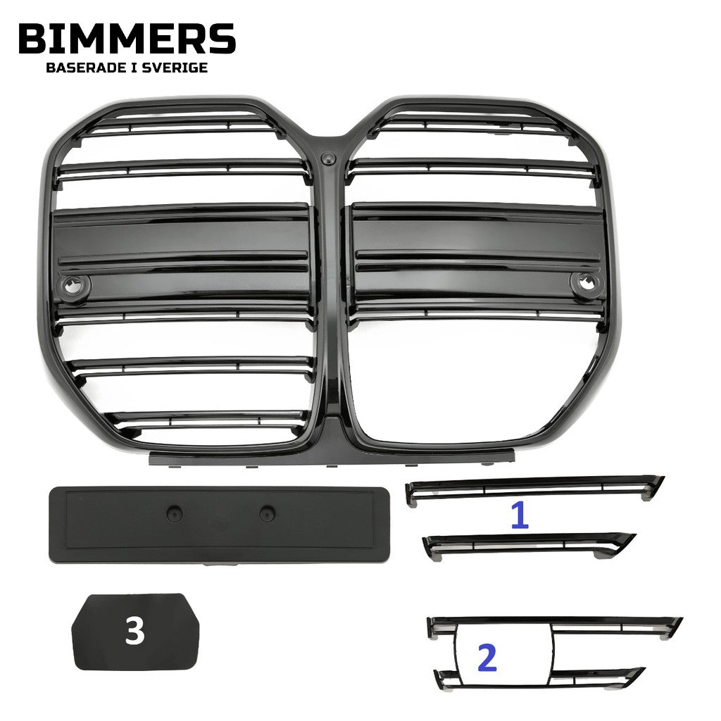 Njurgrill horisontella ribbor BMW 4-serie Gran Coupé G26 från 2021, blank svart, bild 2