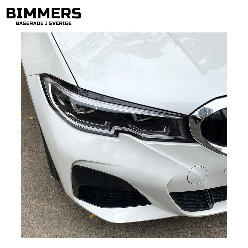 Ögonlock till strålkastare BMW 3-serie G20 G21 Pre LCI 2019-2022, blank svart, bild 1