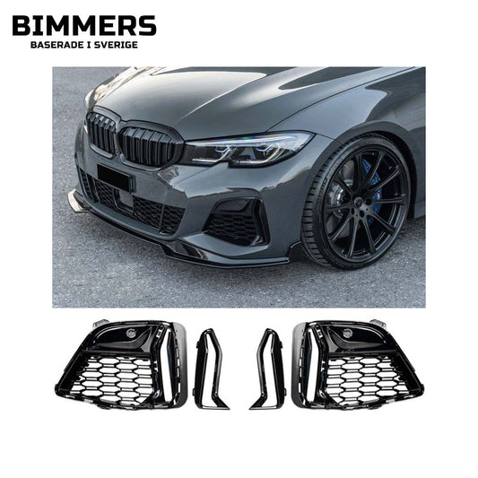 Stötfångargaller M340i-design BMW 3-serie G20 G21 Pre LCI 2019-2022 M Sport, blank svart, bild 1